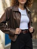 Casual holiday style long-sleeved leather jacket