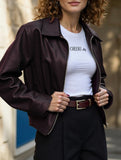 Casual holiday style long-sleeved leather jacket