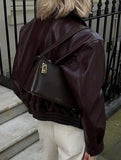 Casual holiday style long-sleeved leather jacket