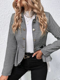 Lapel jacquard ruffle slim double-breasted suit jacket