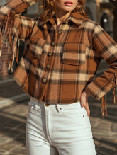 Retro plaid sleeve side fringe short coat