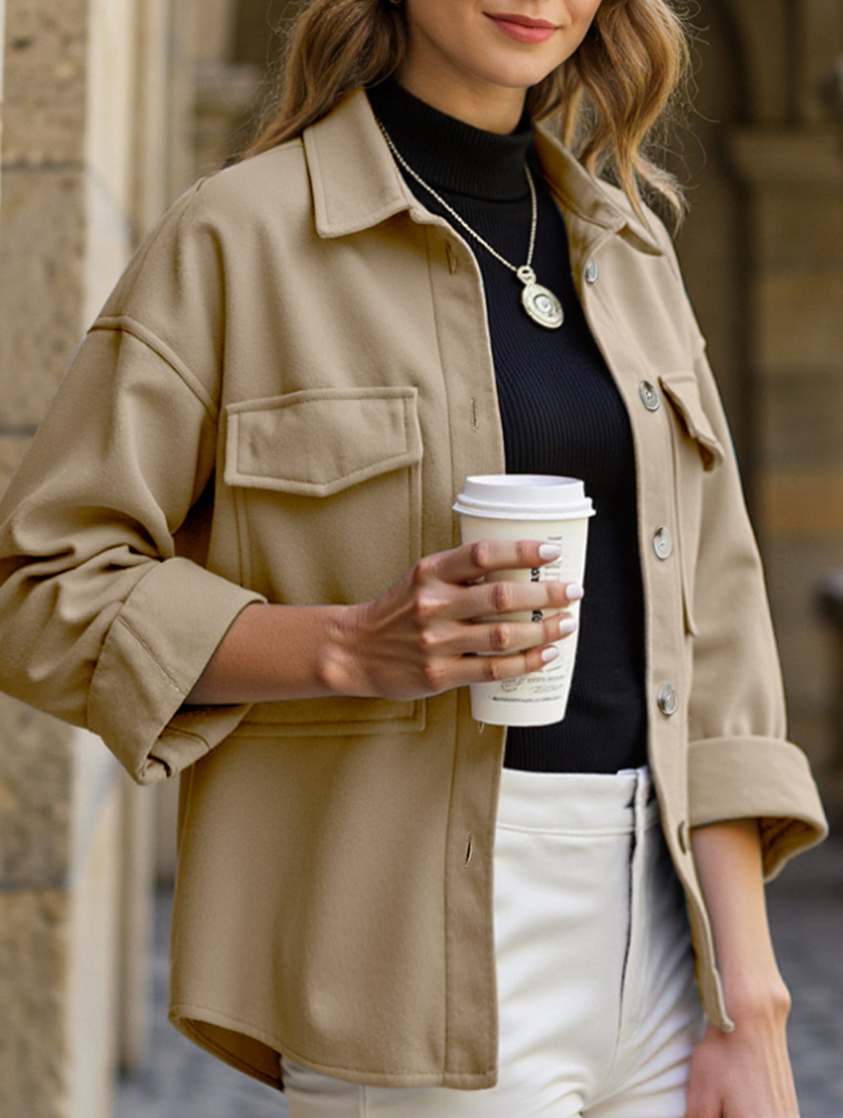 Lapel single-breasted thick solid color loose coat