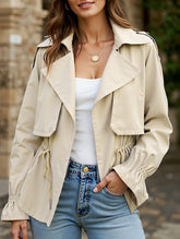 Buttonless drawstring short trench coat