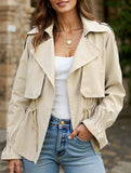 Buttonless drawstring short trench coat