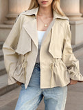Buttonless drawstring short trench coat