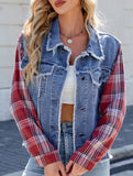 Washed long-sleeved plaid tassel denim jacket