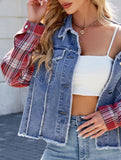 Washed long-sleeved plaid tassel denim jacket