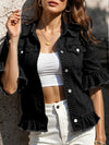 fringed hem short-sleeved denim jacket