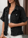 fringed hem short-sleeved denim jacket
