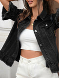 fringed hem short-sleeved denim jacket
