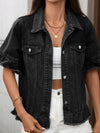 fringed hem short-sleeved denim jacket
