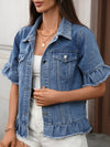 fringed hem short-sleeved denim jacket