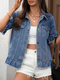 fringed hem short-sleeved denim jacket