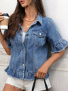 fringed hem short-sleeved denim jacket