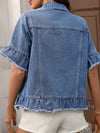 fringed hem short-sleeved denim jacket