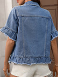 fringed hem short-sleeved denim jacket