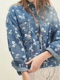 Retro print loose denim jacket