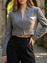 Striped stand-up collar blazer