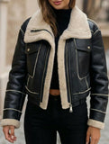 Short zippered motorcycle style PU leather jacket