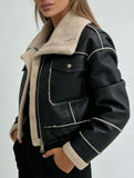 Short zippered motorcycle style PU leather jacket