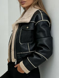 Short zippered motorcycle style PU leather jacket