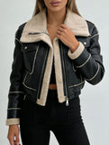Short zippered motorcycle style PU leather jacket