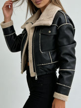 Short zippered motorcycle style PU leather jacket