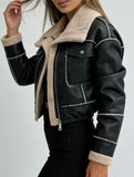 Short zippered motorcycle style PU leather jacket