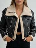 Short zippered motorcycle style PU leather jacket
