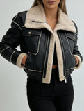 Short zippered motorcycle style PU leather jacket