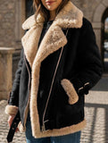 Simple and warm fur-lined cotton coat with lapel