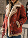 Simple and warm fur-lined cotton coat with lapel