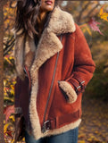 Simple and warm fur-lined cotton coat with lapel