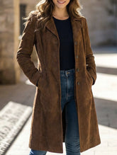 Western-style long trench coat with lapel
