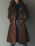 Western-style long trench coat with lapel