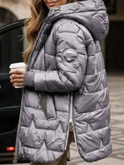 Hooded mid-length three-zip cotton coat