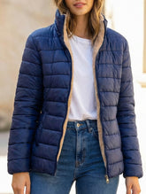 Short, slim-fitting, stand-up collar cotton coat