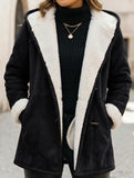 Loose-fitting mid-length hooded coat