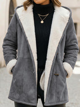 Loose-fitting mid-length hooded coat