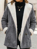 Loose-fitting mid-length hooded coat