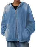 Women's zip-up hooded denim jacket with pockets_CWOJA01693