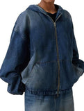 Women's zip-up hooded denim jacket with pockets_CWOJA01693