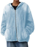 Women's zip-up hooded denim jacket with pockets_CWOJA01693