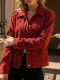 Solid Corduroy Button Front Casual Jacket