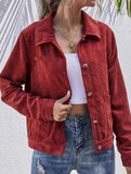Solid Corduroy Button Front Casual Jacket