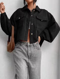 Drop Shoulder Corduroy Cropped Casual Jacket