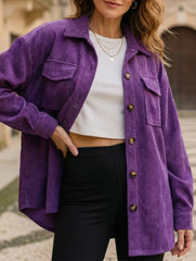Purple Corduroy Loose Fit Casual Jacket