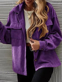 Purple Corduroy Loose Fit Casual Jacket