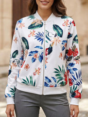 Tropical Print Baseball Collar Jacket