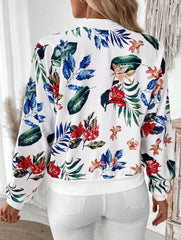 Tropical Print Baseball Collar Jacket